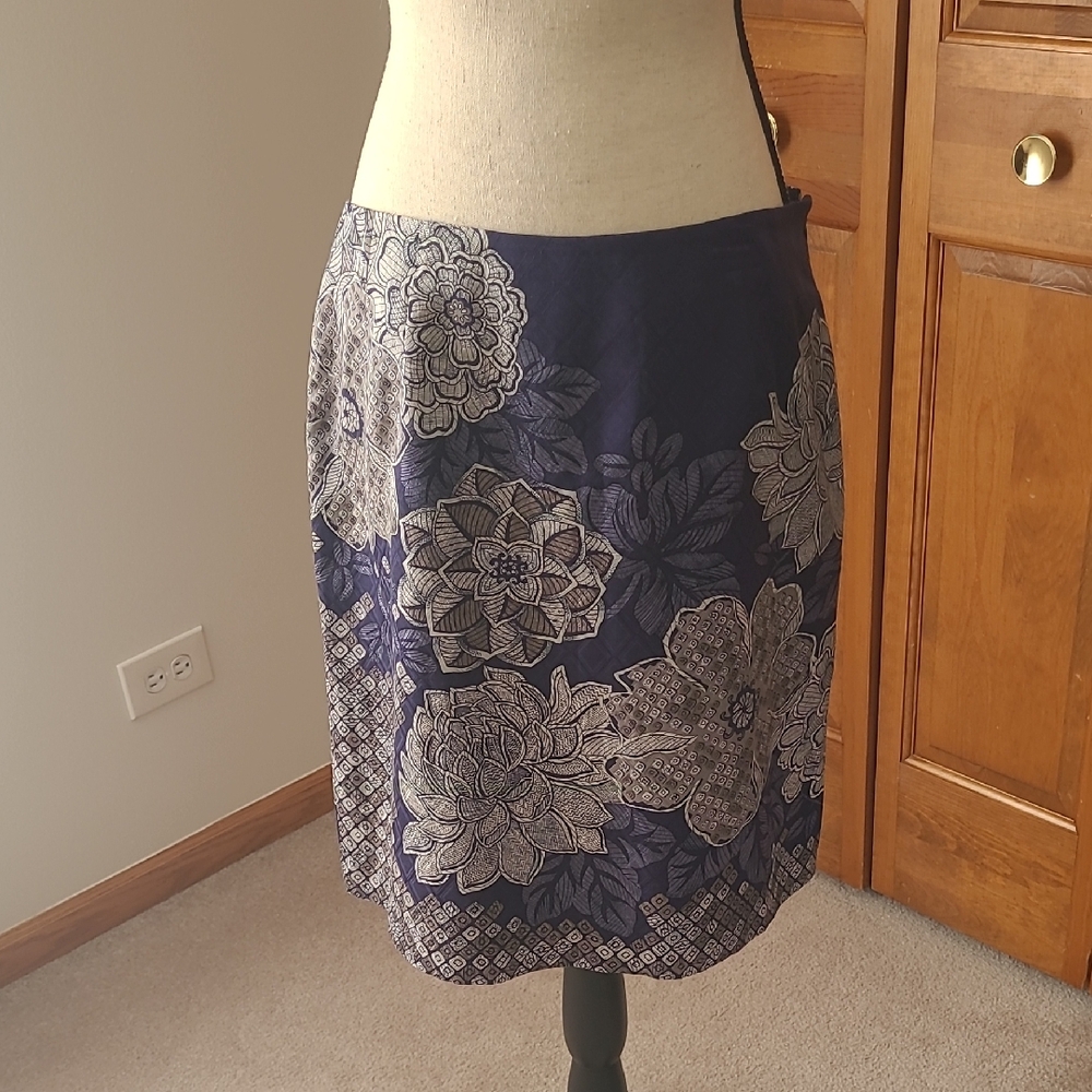 Talbots Navy and White Floral Mini Skirt